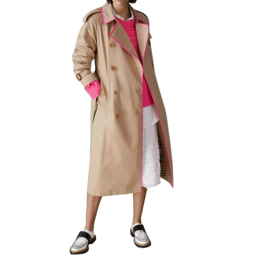 Honey Trench Coat With Pink Patent Trim 