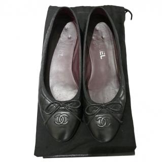 Chanel Black Quilted Leather Ballerina Flats