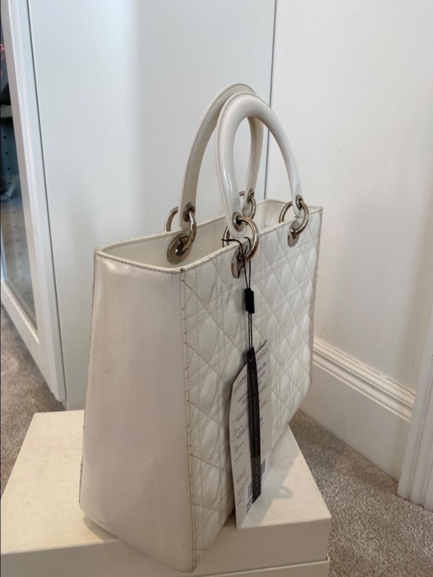 Dior White Patent Leather Lady Dior Tote Bag | HEWI