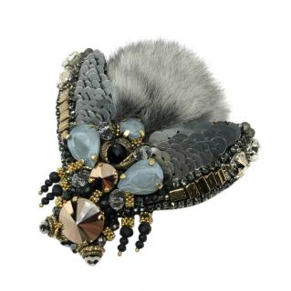 Furry SD embellished chinchilla fly brooch