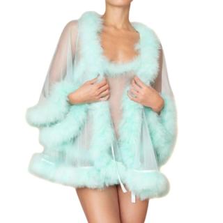 Agent Provocateur Mint Green Tulle Feather Trim Robe