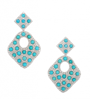 Bespoke White Gold Diamond and Turquoise Drop Earrings