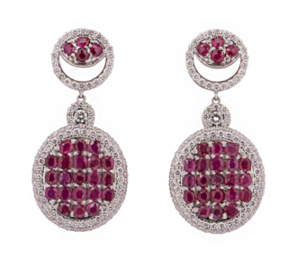 Bespoke Ruby & Diamond Set White Gold Drop Earrings