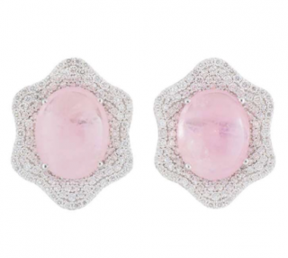 Bespoke White Gold Earrings With Diamonds & Pink Kunzite