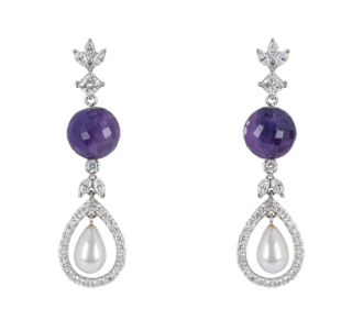 Bespoke Amethyst & Diamond Pearl Drop White Gold Earrings
