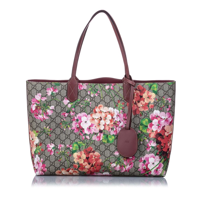 gucci floral reversible tote