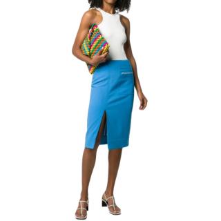 Kwaidan Editions Front Slit Blue Wool-Blend Midi Skirt