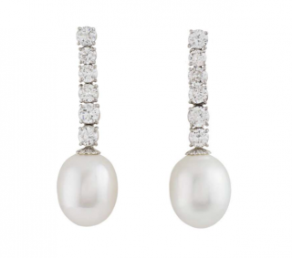 Bespoke White Gold Diamond and Pearl Drop Earrings