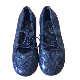 Simonetta Blue Embroidered Lace-Up Ballerinas
