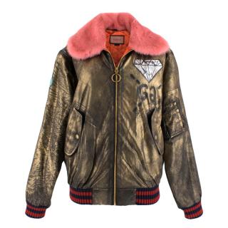Gucci Ghost Hand Painted Bomber with Pink Mink Fur Collar