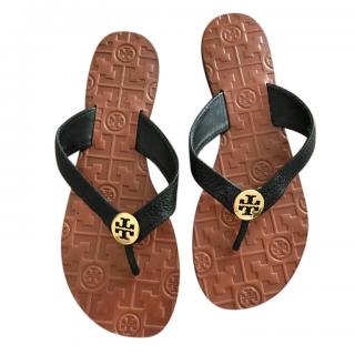 Tory Burch Black Leather Thong Sandals