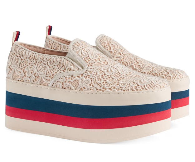 Gucci Beige Lace Platform Sneakers | HEWI