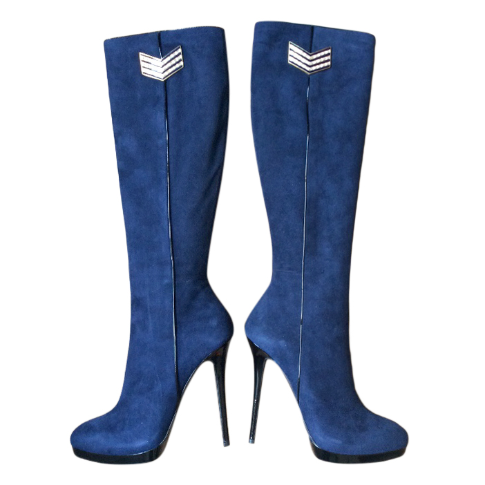 blue suede knee boots