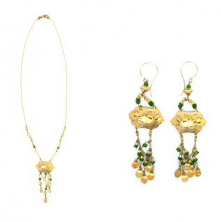 Bespoke Yellow Gold Filigree Beaded Necklace & Earrings 