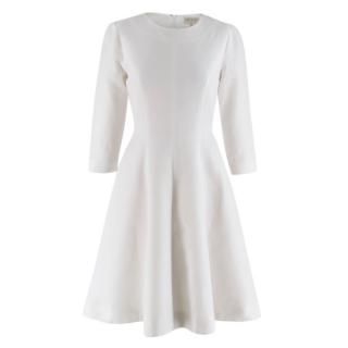 Beulah Textured White Cotton A-Line Long Sleeved Dress