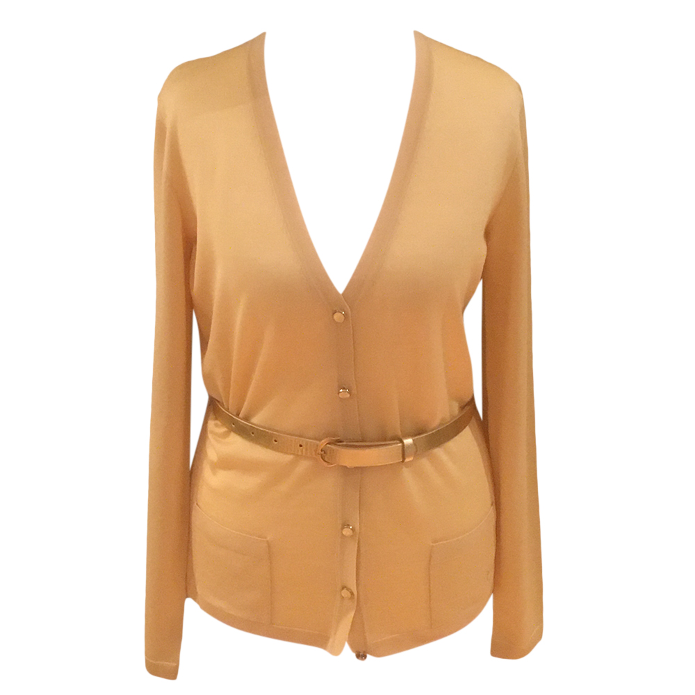 Christian Dior Yellow Silk Wool Belted Cardigan | HEWI