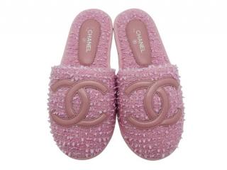 Chanel Pink Tweed CC House Slippers