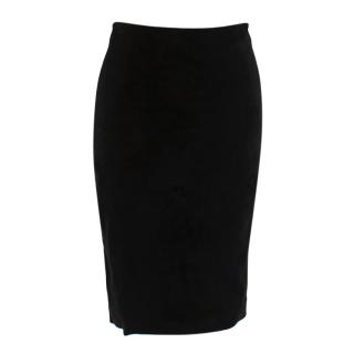 The Row Black Lamb Suede Knee-Length Pencil Skirt 