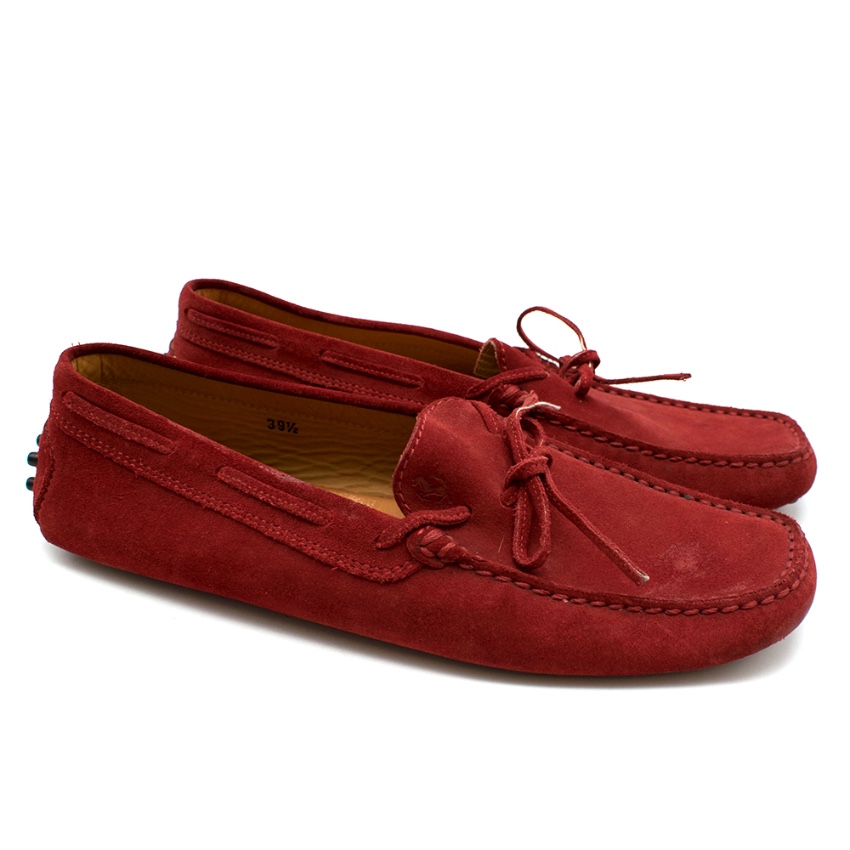 red suede driving shoes