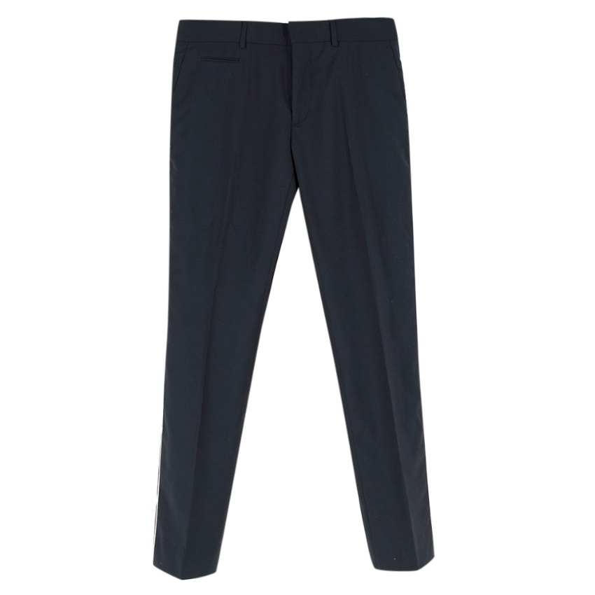 navy trousers with side stripe