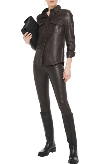 dark brown leather leggings