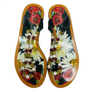 Dolce & Gabbana Floral Printed Crystal Sandals