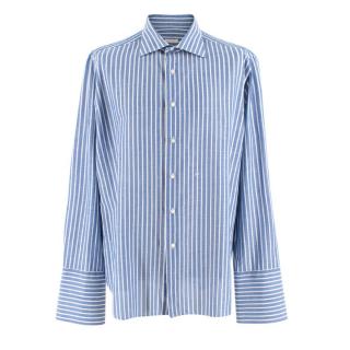 Donato Liguori Blue & White Bespoke Hand Tailored Striped Shirt