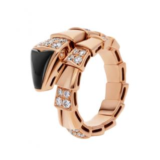 Bvlgari Serpenti Viper Diamond & Onyx Ring in 18kt Rose Gold