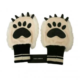 Dolce & Gabbana Faux Fur Knit Paw Gloves