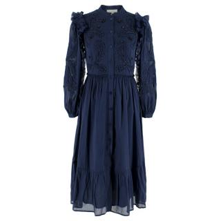 Michael Michael Kors Navy Blue Collarless Shirt Dress