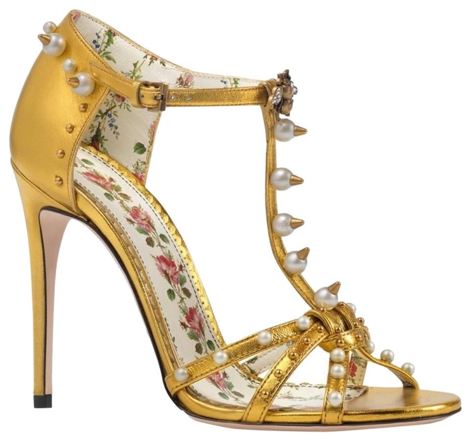 yellow gold strappy heels