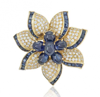 Bespoke Yellow Gold Diamond & Sapphire Flower Brooch