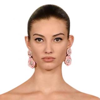 Oscar De La Renta Pink Crystal Embellished Resin Earrings