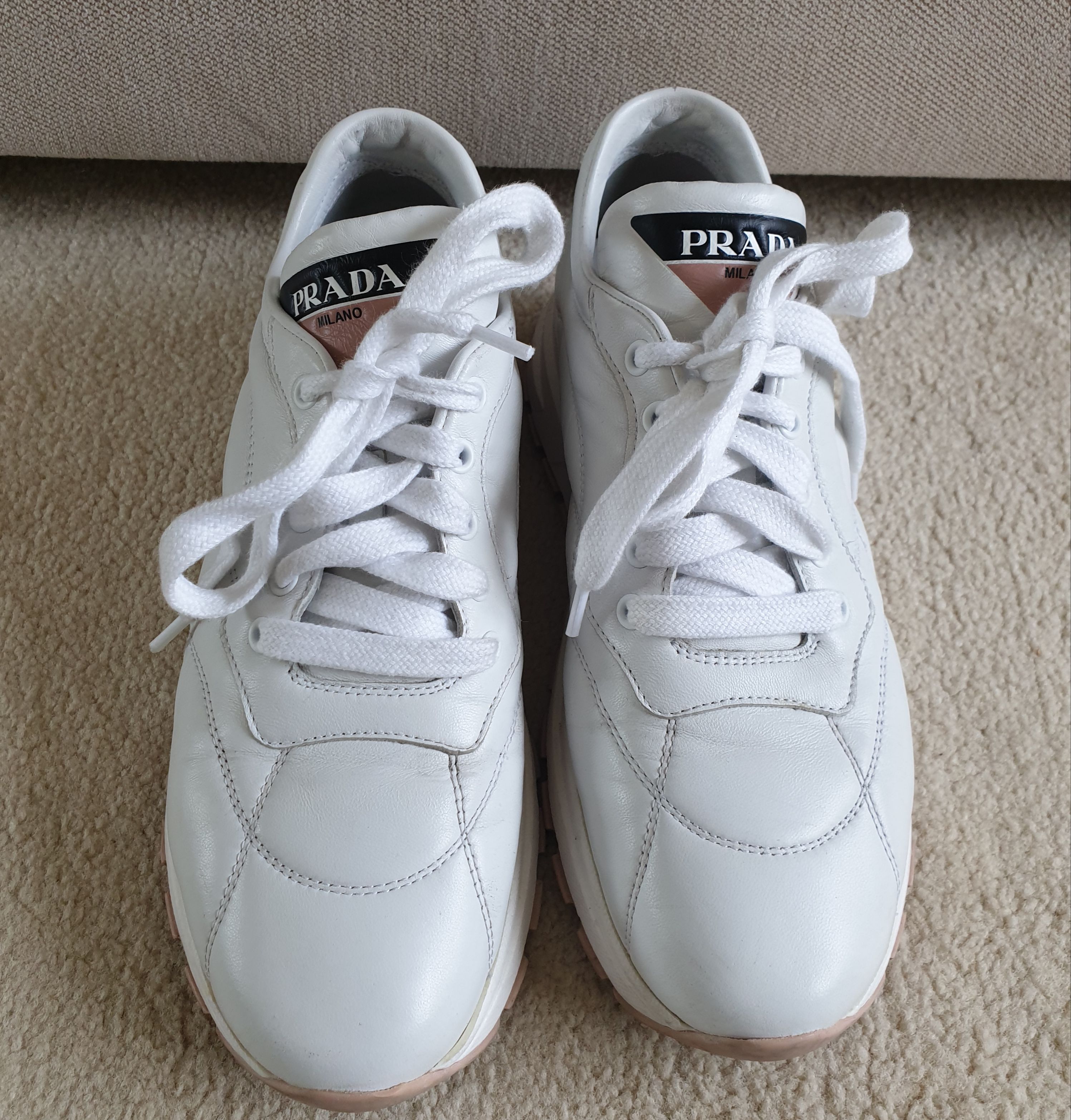 Prada White Quilted Leather Sneakers | HEWI