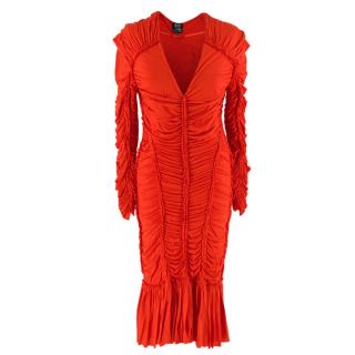 McQ by Alexander Mcqueen Red Ruched Long Sleeve Dress