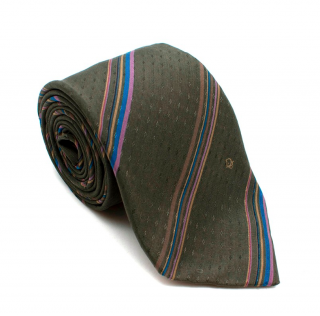 Dior Khaki Blue Striped Tie