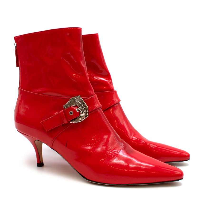 red shiny ankle boots