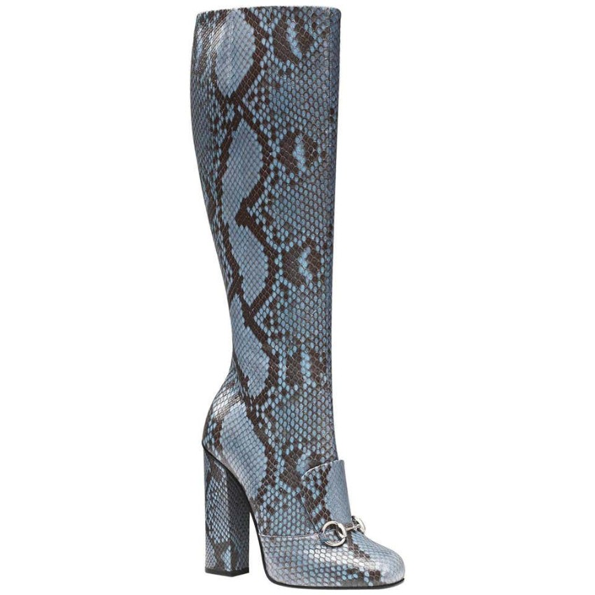 Gucci Blue Python Horsebit Tall Boots 