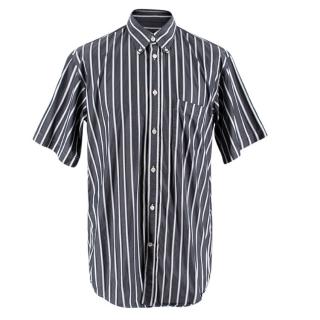 Balenciaga Striped Navy Cotton Men's Short Sleeve Shirt