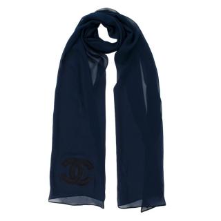 Chanel Navy Sheer Silk CC Scarf