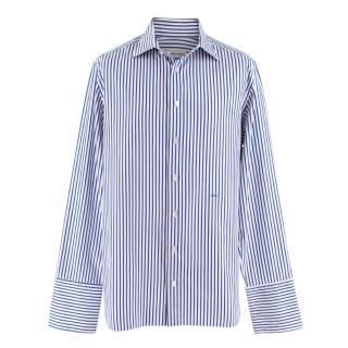 Donato Liguori White & Thin Blue Striped Bespoke Shirt