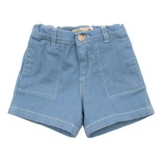 Bonpoint Blue Cotton shorts with White Stitch Detail