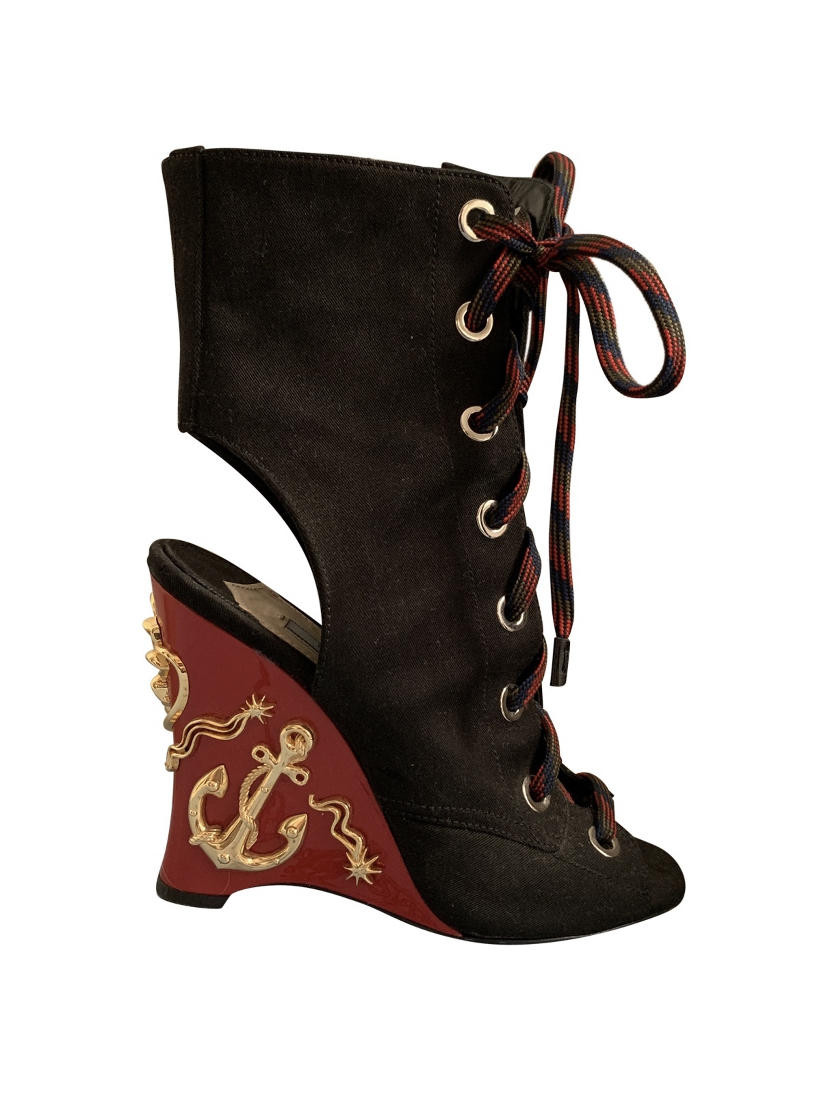 wedge heel lace up boots