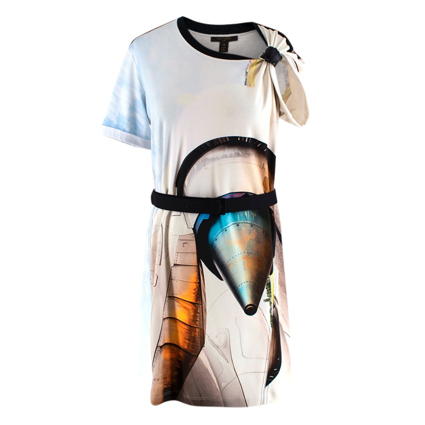 Louis Vuitton Futuristic 3d Printed Buckle Belted Tshirt Dress Hewi