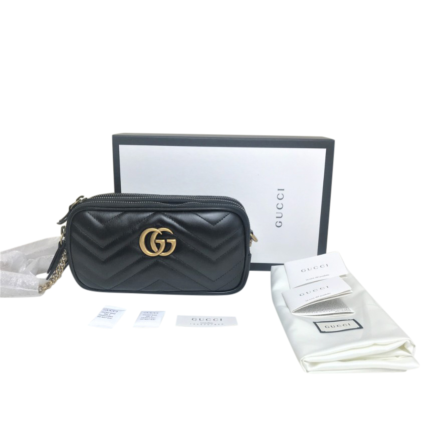 gucci gg marmont mini matelassé black leather shoulder bag