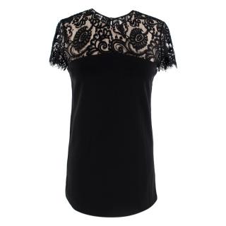 Gucci Black Lace Trimmed Cap-Sleeve Top