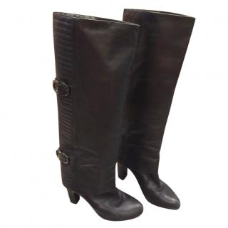Sergio Rossi black leather knee boots 