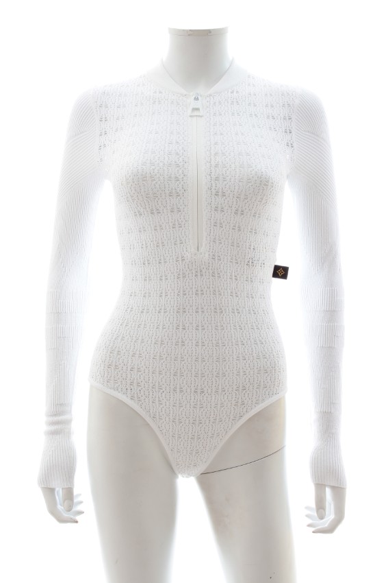 Louis Vuitton White Lace Knit Longsleeve Bodysuit | HEWI