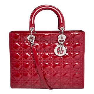 Christian Dior red patent leather cannage Lady Dior handbag