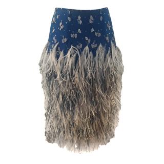 Jenny Packham Blue Crystal Embellished Skirt with Marabou Feather Trim